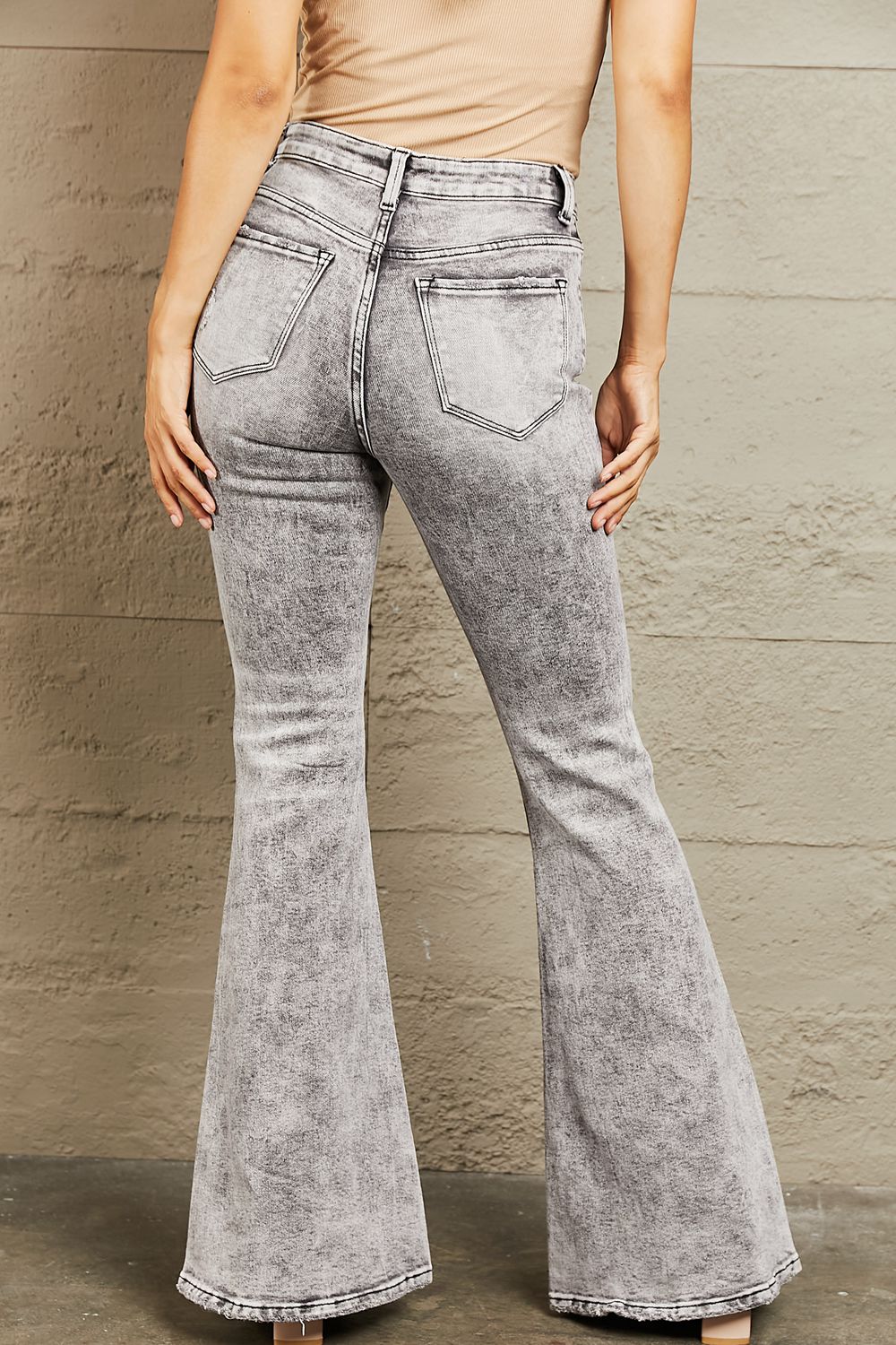 BAYEAS High Waisted Acid Wash Flare Jeans