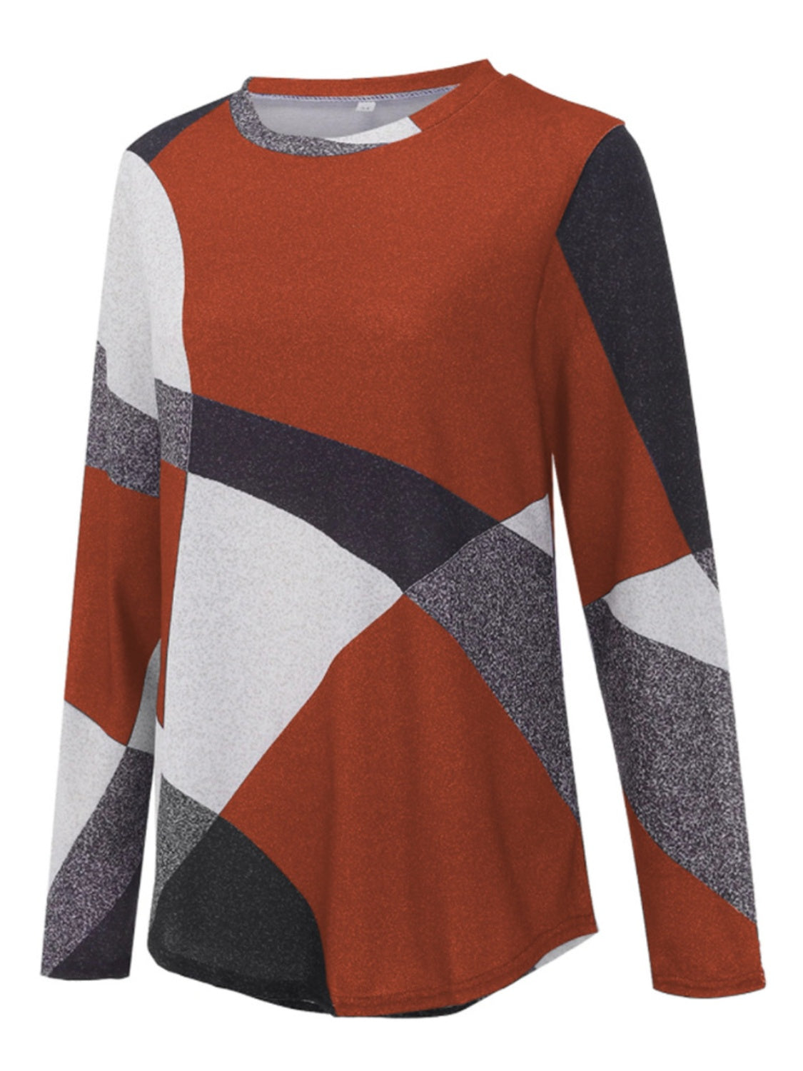 Geometric Round Neck Long Sleeve T-Shirt