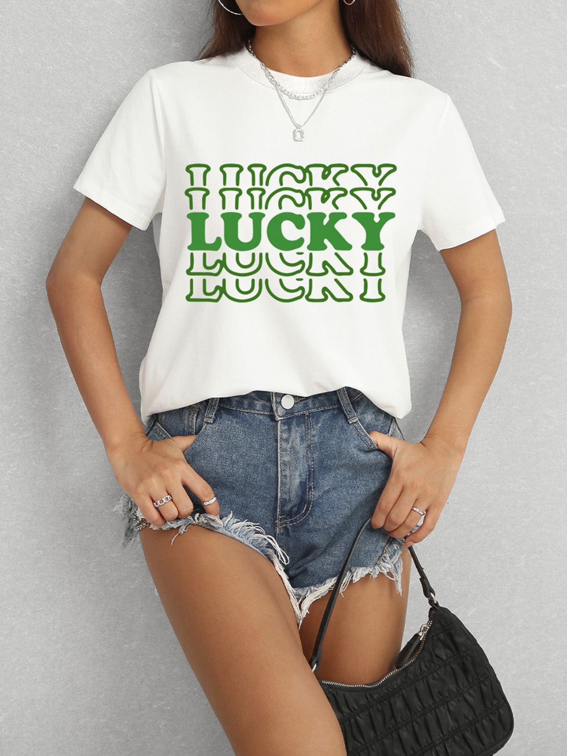 LUCKY Round Neck Short Sleeve T-Shirt