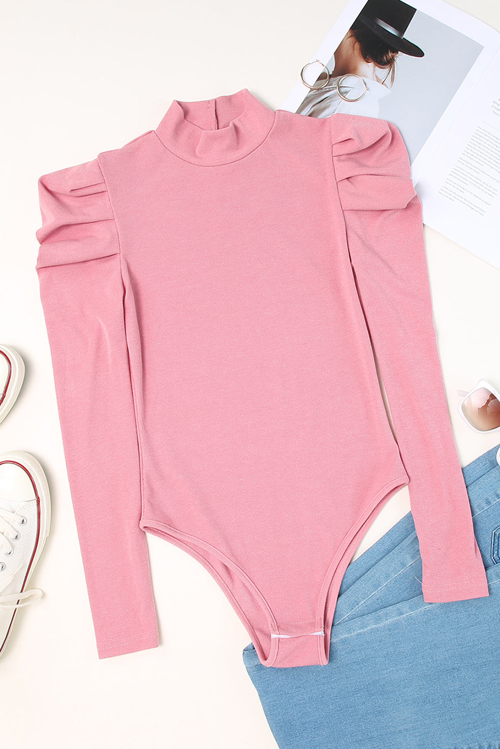 Mock Neck Puff Sleeve Bodysuit