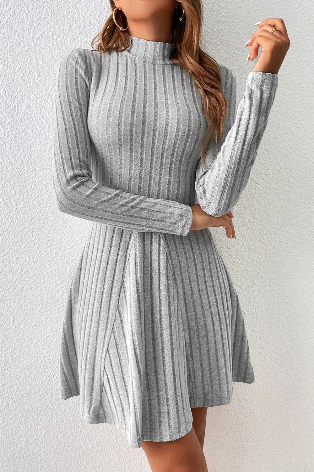 Mock Neck Long Sleeve Mini Dress