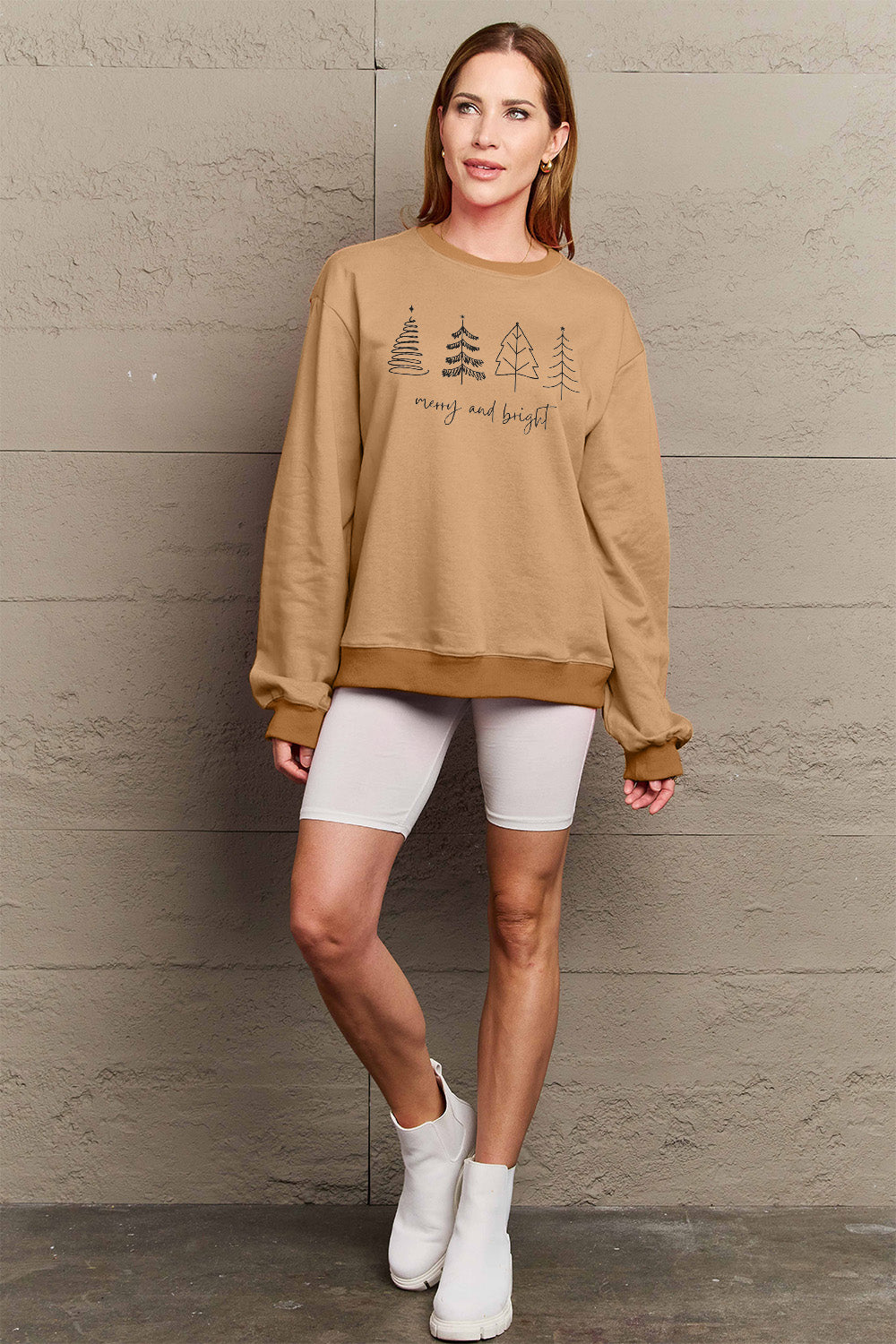 Simply Love Full Size MERRY AND BRIGHT Graphic Sweatshirt