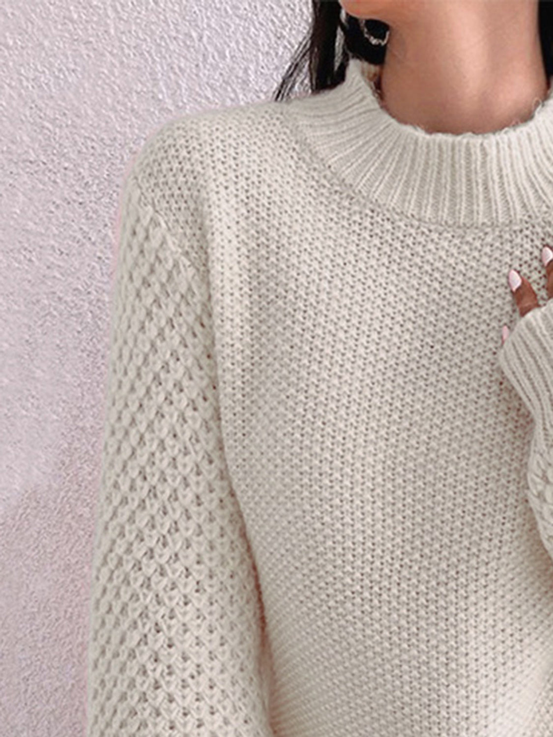 Openwork Mock Neck Long Sleeve Sweater